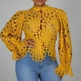 thumbnail image 2 of IROINNID Deals Womens Long Sleeve V-Neck Shirts ’s Sexy Ruffle Summer Puff Flare Shirt Hollow Out Tunic Blouses Tops,Yellow, 2 of 8