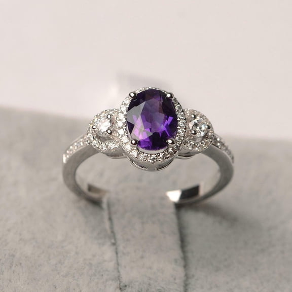 HeartsAndYou 2.03ct Natural Amethyst & Diamond Ring Halo Trilogy 100% 14k SOLID White Gold