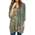 thumbnail image 5 of WTOBBY Women's Fashion Casual Retro Floral Print V-Neck Mid-Length Tunic Tops with Pockets, 3/4 Sleeve Blouses for Stylish and Comfortable Shirt Wear,Army Green L, 5 of 5
