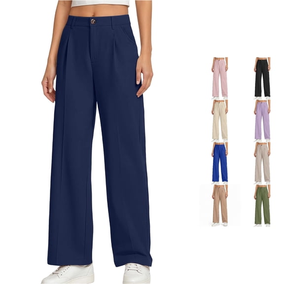 Weebloom Girl Wide Leg Pants Kids Uniform Dress Pants Formal Pants Preppy Trousers Navy 13-14 Years