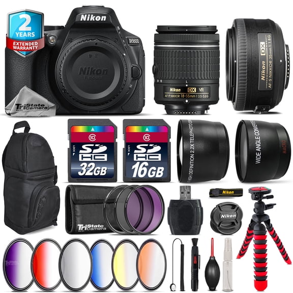 Nikon D5600 DSLR Camera + AF-P 18-55mm VR + 35mm f/1.8 + Backpack - 48GB Kit (International Version)