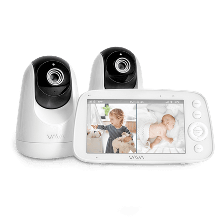 VAVA 5" 720P HD Baby Monitor with 2 Cameras, Night Vision, Zoom/Pan/Tilt, 2-Way Audio, White-New