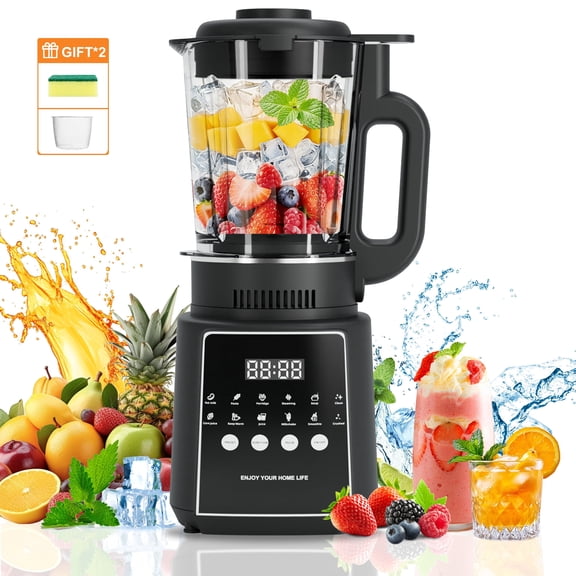 Blender for Kitchen, 55oz Countertop Blender 1200W Peak Power with Ice Crush & Smoothie Functions, Self-Cleaning Food Processor, Stainless Steel Blades, Black