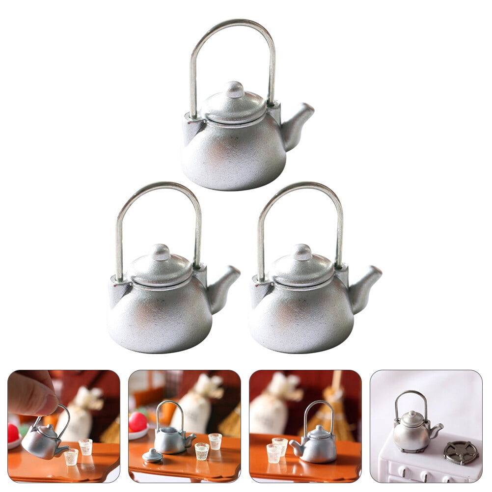 1:12 Scale Miniature Tea Kettle - Retro Metal Dollhouse Accessory For Kitchen Display