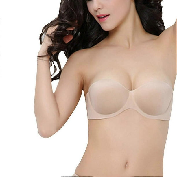 Beige One-Piece Seamless Strapless Underwear Anti-Slip Invisible Bra Designed For Women In 1Set