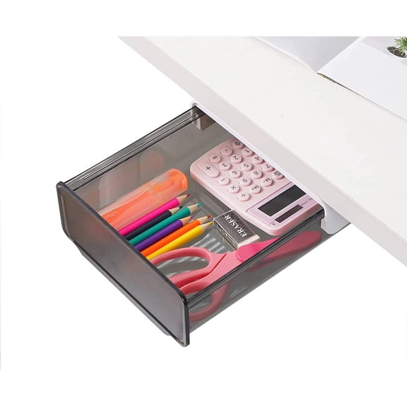 CECOLIC Under Desk Drawer Organizer, Table Hidden Slide Out Desk Drawer Plastic Desk Accessories & Workspace Organizers,Hidden Desktop Organizer Pen Holder for Desk Self-Adhesive