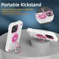 thumbnail image 4 of Rugged Case for iPhone 15 Pro Ring Holder Kickstand Cover with Screen Protective Film, Heavy Duty Triple-Layers Military Grade Hybrid Shockproof Drop Resistant Case, White+Pink, 4 of 6