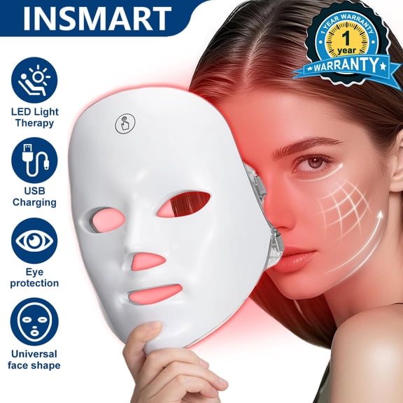 INSMART 7 Color LED Face Mask, Rechargeable Facial Light Mask, Portable Skincare Beauty Device for Home Use