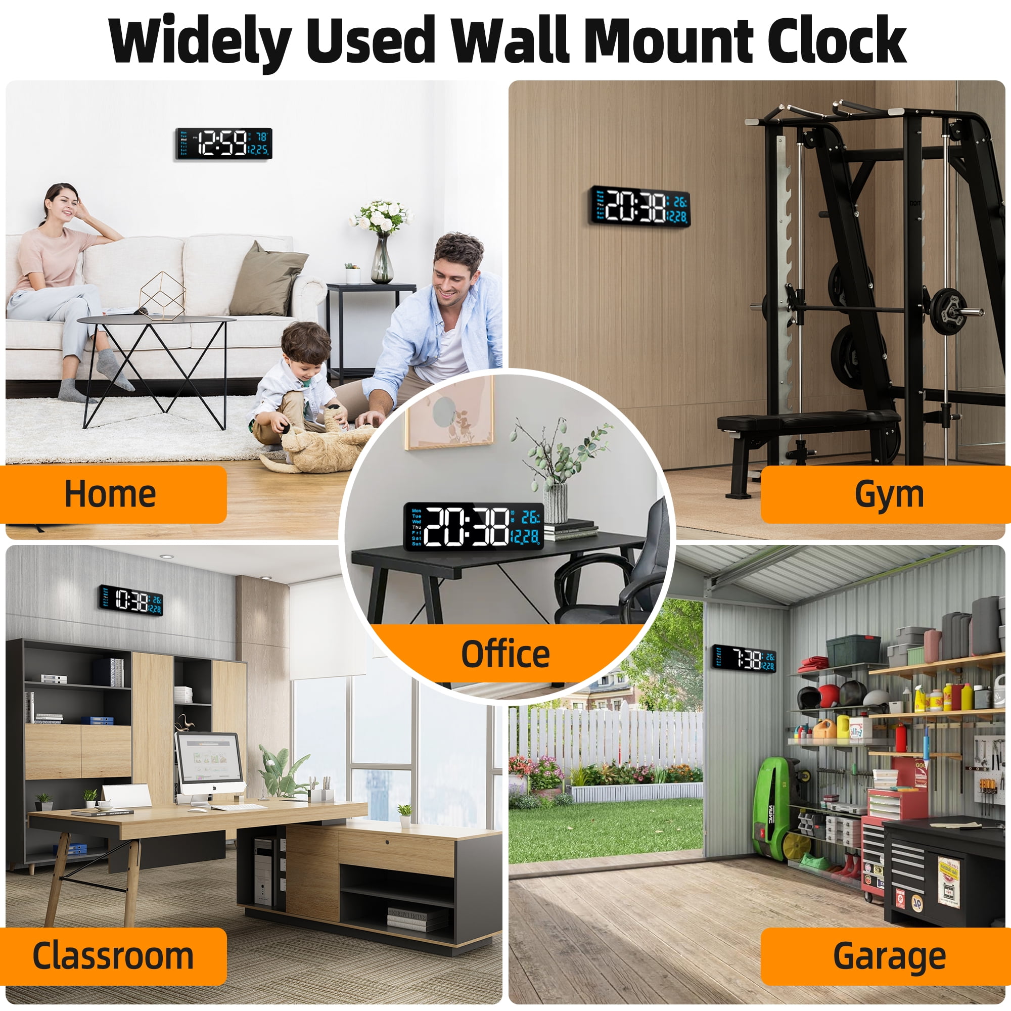 16-inch Large Display Wall Clock with Remote Control, 2 Alarms, Automatic DST, Temperature, Memory Battery for Living Room, Bedroom, Gift for Christmas,Mother's Day, Father's Day