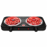 2200W Portable Electric Hot Plate for Cooking, Double Coil Electric Burner, Two Burner Electric Cooktop, Electric Stove with 2 Burner, Adjustable Temperature Control, Black