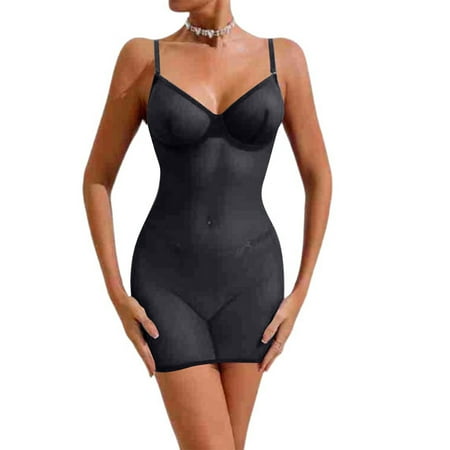 POIUYTR Plus Size Power Mesh Bodysuit - See Through Tummy Control Shapewear  Slimming Babydoll Sheer Mesh Nightgown