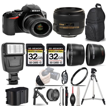 Nikon D3500 DSLR Camera with 18-55mm Lens  50mm f/1.4G Lens  Flash  64GB-  Kit