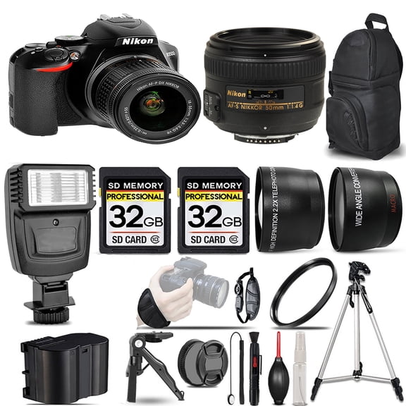 Nikon D3500 DSLR Camera with 18-55mm Lens  50mm f/1.4G Lens  Flash  64GB-  Kit
