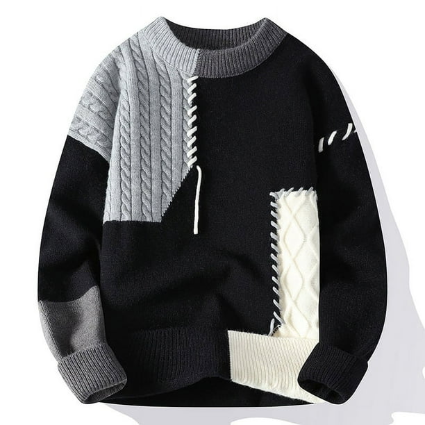 Suéter de diseño para hombre, estilo americano, retro, con costuras de colores contrastantes, moda, cuello redondo, suelto, tejido para pareja