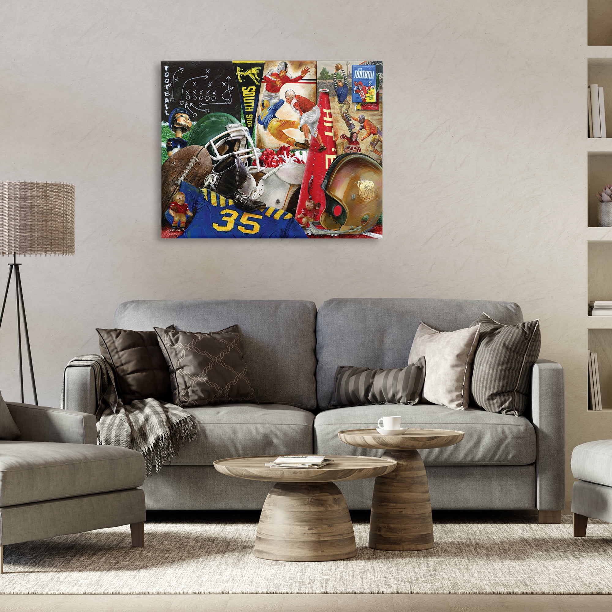 Stupell Industries Football Sports Collage Sports Painting Gallery Wrapped Canvas Art Print Wall Art, 40 x 30