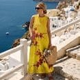 thumbnail image 3 of Xoenoiee Yellow Plum Blossom Print Women's Linen-Like Summer Dresses 2026, Sleeveless Maxi Dress Ankle-Length Crewneck Casual Flowy Sundresses with Pockets for Beachwear Resort Wear, Size S, 3 of 7