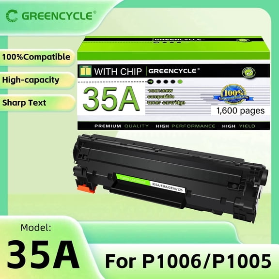 GREENCYCLE 1 Pack 35A Compatible for HP35A CB435A Black Toner Cartridge Replacement for Laserjet P1005 P1006 P1009 Printer