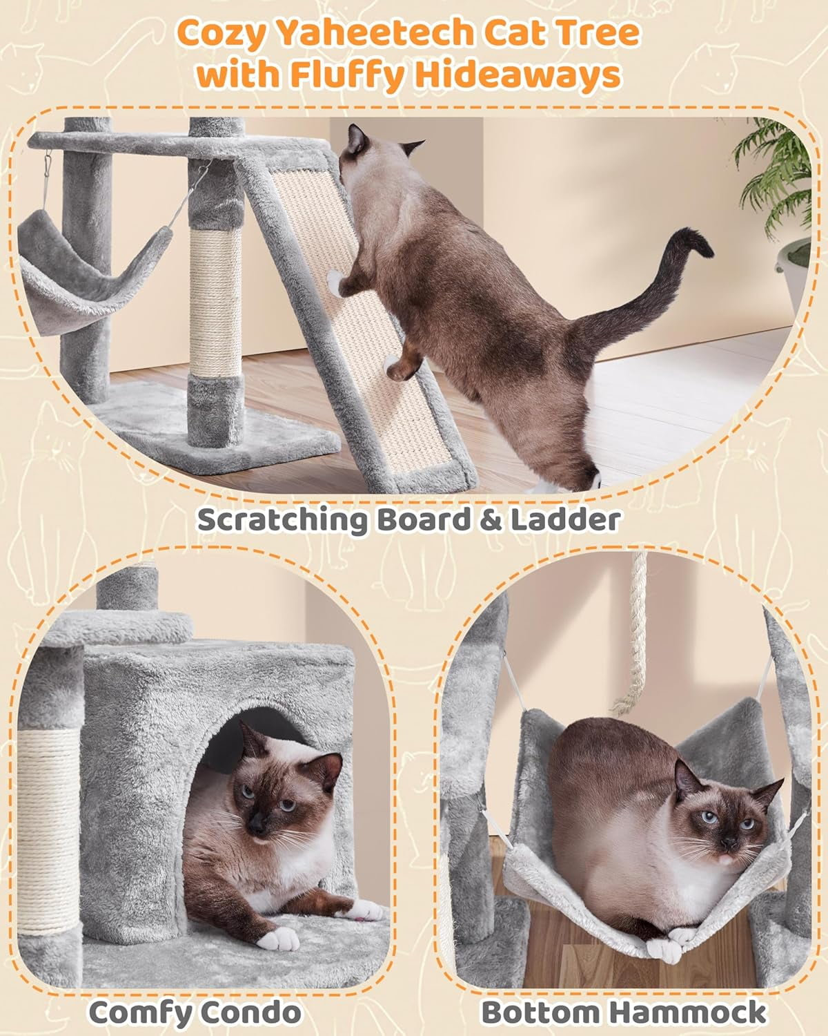 GMNIU Cat Tree Cat Tower, 63in Multi-Level Kitten Tree for Indoor Kitty, Pet Condo Furniture with Scratching Posts, Large Top Perch, Hammock, Tall Climbing Stand for Kitty Play