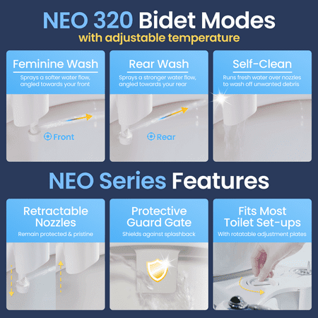 LUXE Bidet NEO 320 - Hot and Cold Water Bidet Attachment, Self-Cleaning, Rear and Feminine Wash White