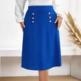 thumbnail image 2 of Womens Midi Skirts Summer Casual Button Elastic Waist Pleated Solid Color A-Line Knee Length Skirts for Office Business, 2 of 7