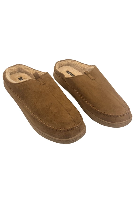 Mens Brown Whip Stitch Clog Slippers Micro-Suede House Shoes XXL (13)