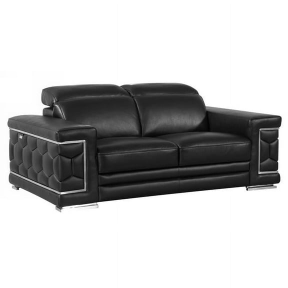 Home Roots Sturdy Leather Loveseat, Black - 71 in.