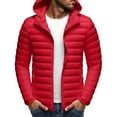 thumbnail image 6 of Mrmaere Men's Hooded Puffer Jacket Full-Zip Horizontal Quilted Lightweight Warm Outerwear for Daily & Cold-Weather Red XXL, 6 of 9