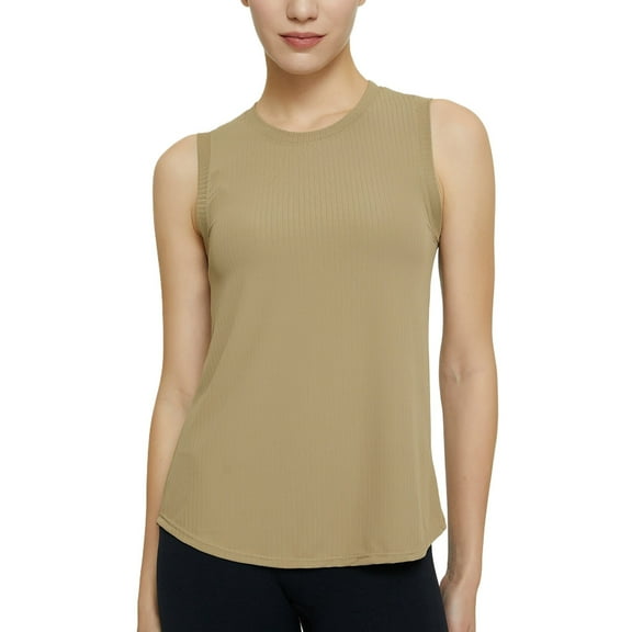 aidice Yoga Tops for Women Ribbed Crewneck Sleeveless Loose Tshirts Comfy Athletic Workout Tops Activewear