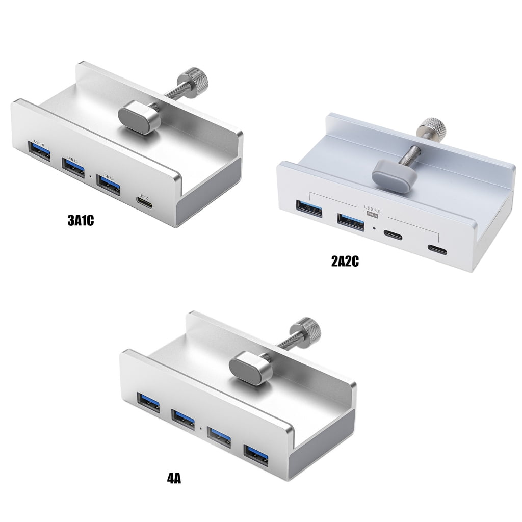 Tizuqe USB Type C Hub Clamp Type Aluminum Alloy 4-Port USB 3.0 Data Transfer Adapter Splitter for Desktop PC, Phones Silver