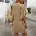 thumbnail image 5 of White Beach Cover up Women's V Neck Batwing Sleeve Swimsuit Cover Up Loose Casual Pullover Ruffle Beach Dress for Summer Vacation Khaki M, 5 of 6