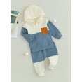 thumbnail image 3 of Wassery Infant Baby Boys 2 Piece Fall Clothes Long Sleeve Contrast Color Hoodie Sweatshirts Elastic Waist Sweatpants 0-3 Years Toddler Casual Tracksuit Outfit, 3 of 8