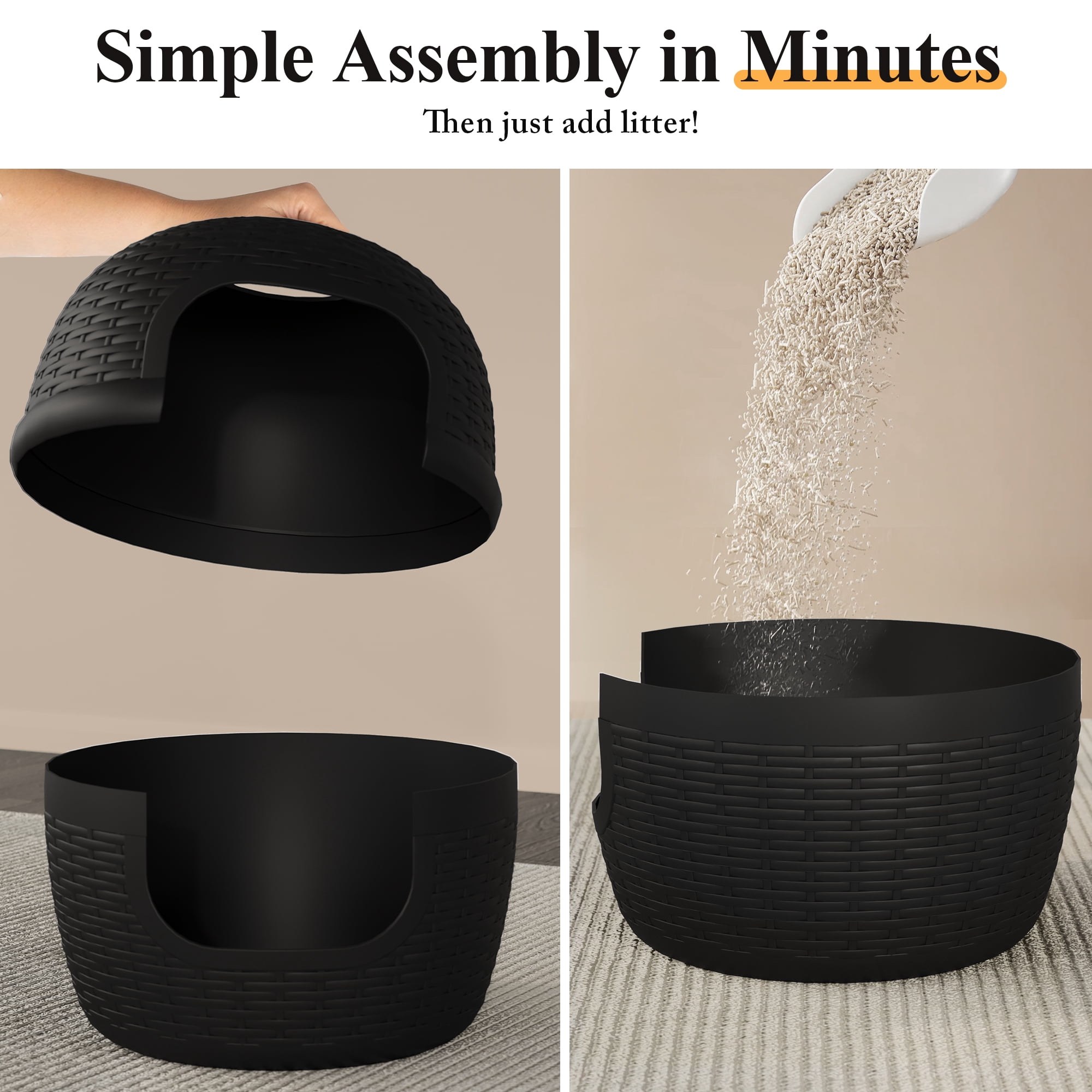 CozyHom Cat Litter Box Furniture Artificial Plant Hidden Calley, Ventilated Waterproof And Odor Resistant, Carbon Filter And 3.3lbs Real Stone Block For Large Cats, Black