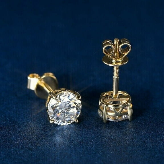 1Ct Lab Created Diamond Stud Earring 14K Yellow Gold Plated Silver