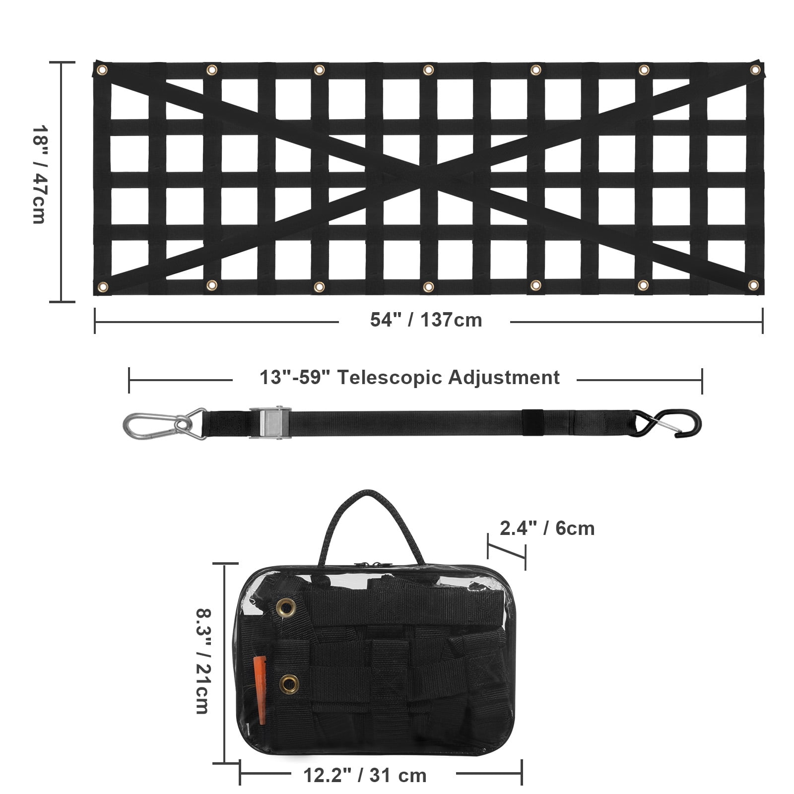 VEVOR Tailgate Net, 54 in x 18 in, Heavy Duty Cargo Net for Truck Bed with 4 Adjustable Telescopic Straps, Cross-reinforced Design, Extendable & Durable, Suitable for Pickup, Truck, Trailer, Jeep,SUV