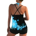 thumbnail image 3 of Niuer Women Strappy Tankini Set Floral Print Swimsuits with Shorts 2 Piece Halter Neck Swimwear Lake Blue 5XL, 3 of 7