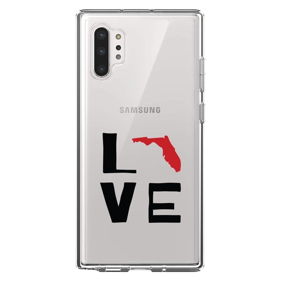 DistinctInk Clear Shockproof Hybrid Case for Galaxy Note 10 PLUS (6.8" Screen) - TPU Bumper Acrylic Back Tempered Glass Screen Protector - Florida - Love Black & Red