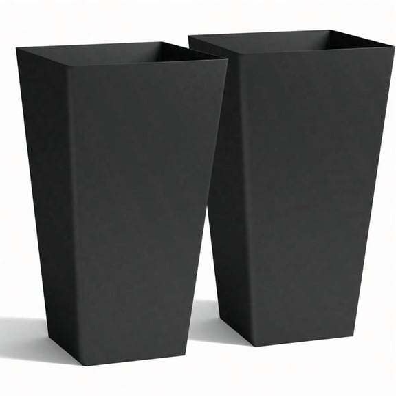 Garden 20 Tall Planters Set of 2 Large Black Tapered Plastic Flower Pots for Indoor Outdoor Use Modern Plant Containers with Drainage Holes Ideal for Front Porch Patio Balcony