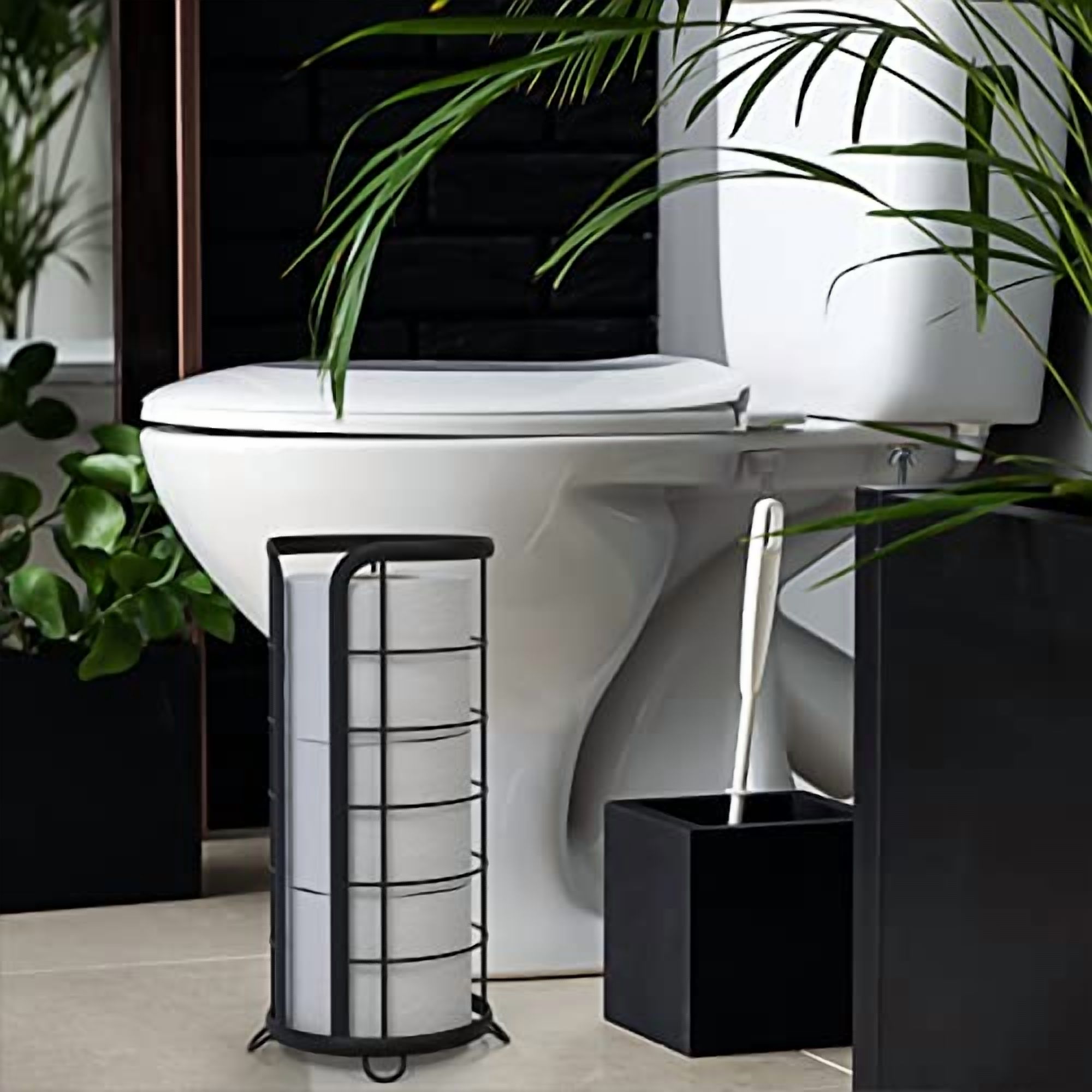, Trending Black Toilet Paper Holder, Freestanding Bathroom Tissue Organizer, Minimalistic Storage Solution, Modern & Stylish Design [Holds MEGA Rolls]