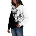 thumbnail image 5 of Women's Fashion Retro Floral Print Long-Sleeve V-Neck Sweatshirt with Dyed Effect Pattern, Unique Artistic Top for Women's Fashion Statement,White,M, 5 of 7