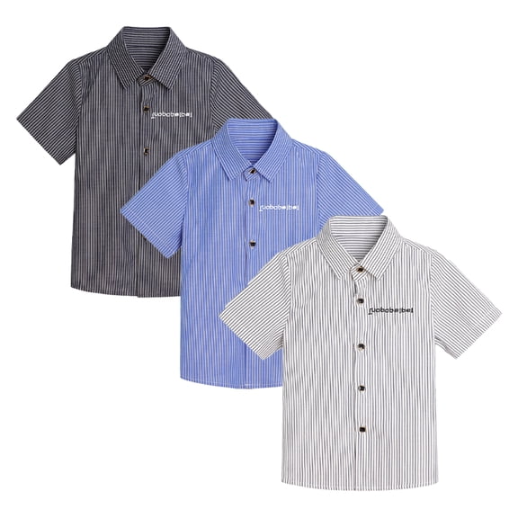 LYMAYTER Boy's Button Down Shirts Kids Stripe Tops Boys Short Sleeve Beach Summer Shirt 9M-11Y