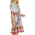 thumbnail image 4 of Sakkas Eliza Women's Cocktail Short Sleeve Floral Print Boho Dress Summer Casual - TTU375-Turq - One Size, 4 of 5