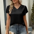 thumbnail image 4 of Ashirexll Chemises à Manches Courtes pour Femmes, Blouse Décontractée Mode Unie Plissée à Manches Courtes à Col en V, 4 of 7