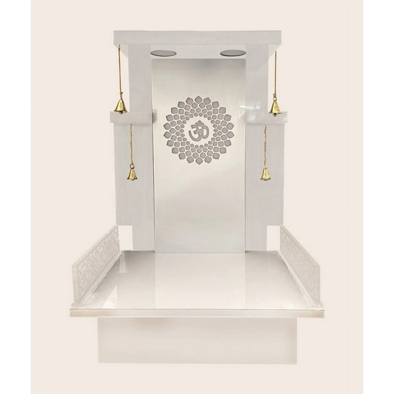 SAI DECORATIVE Wooden White Temple with LED Light for Home and Office| Wall Hanging & Table Top Home Mandir (Size-H-18”XW-12”XD-10”)