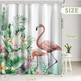 thumbnail image 4 of Flamingo Shower Curtain Green Plants Tropical Bathroom Bathtub Decor + Hooks 72 X 72 Inch, 4 of 5