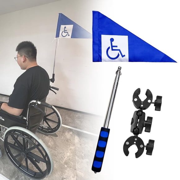 Bandera para sillas de ruedas, scooters de movilidad, andadores y andadores, accesorios de seguridad, 2 metros de largo, plegable (azul)