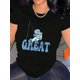 thumbnail image 1 of Women's "GREAT" Astronaut Fishing Print Tee - Casual & Sporty Round Neck Short Sleeve, Comfortable Polyester Blend Summer Top, 1 of 6
