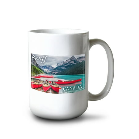 

15 fl oz Ceramic Mug Banff Canada Lake Louise Canoes Dishwasher & Microwave Safe