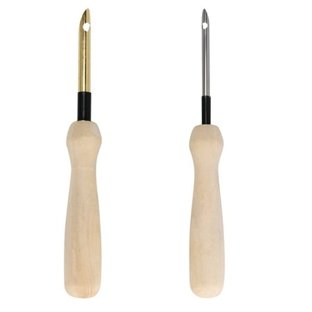 

2pcs Wooden Handle Punch Needle Threader Knitting Pen DIY Tools(Golden Silver)