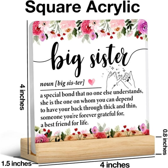 Zomyto 4"x4" Sister Gift, Big Sister Gift from Little Sister, Sister Birthday Christmas Graduation Gift Ideas, Big Sister Definition Clear Desk Decorative Sign Acrylic Plaque Sign
