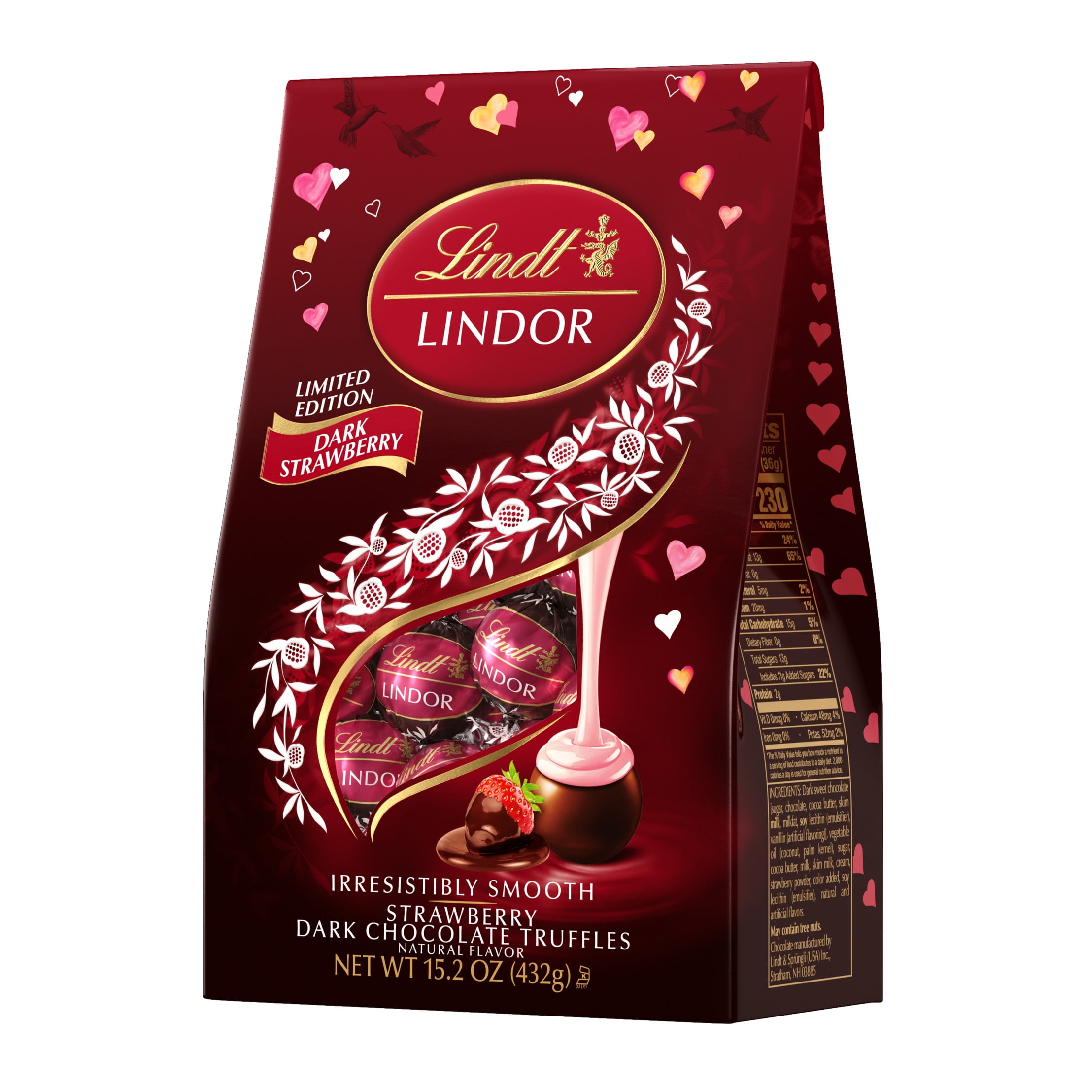 Lindt LINDOR Valentine's Dark Chocolate Truffles, Strawberry